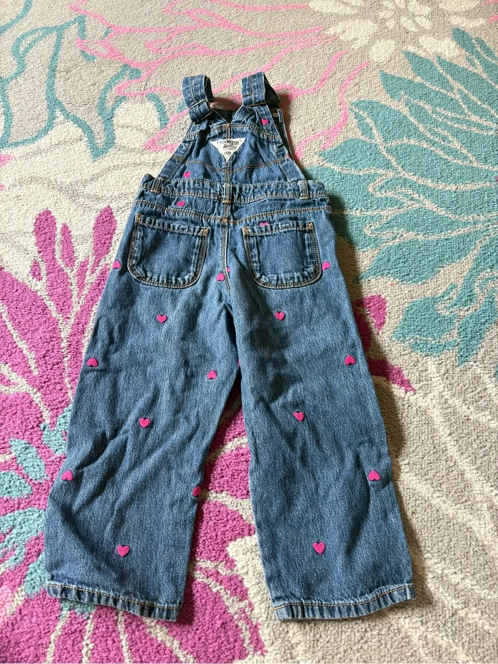 Oshkosh B’Gosh Pink Heart Embroidered Denim Overalls Todder Girls 2T